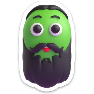 green m&m candy character with a black beard sticker