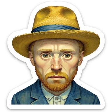 Cinematic Realistic Vincent van Gogh Portrait Emoji, depicted as the iconic artist with expressive brushstrokes and soulful eyes, rendered with rich textured detail and dynamic emotive lighting that captures his creative genius. sticker