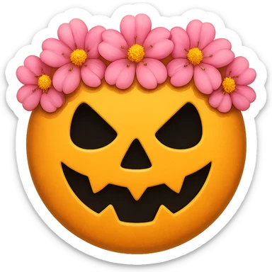 halloween yellow face with pink flower crown emoji, digital illustration, remove background sticker