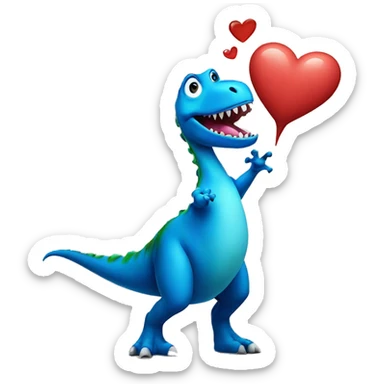 Dinosaur blowing blue heart kisses  sticker