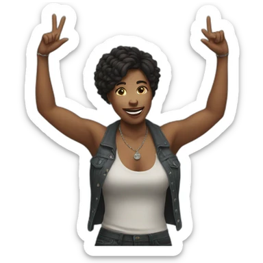 woman doing a rock sign sticker
