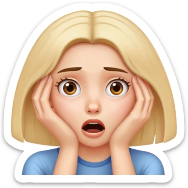 Shocked girl face and hands on face, big text saying "HELP" sticker