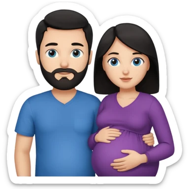Couple pregnant Girl blue eyes with Black hair Boy with Brown hair and Beard sticker