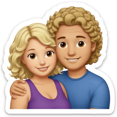 flirty couple hugging. The man short dark brown hair. The woman is chubby and has shoulder-length blond curls sticker