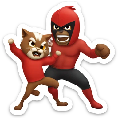 Cartoon Cardinal beating up cartoon wildcat sticker