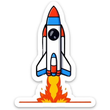 Mini spaceship blasting off with fire sticker