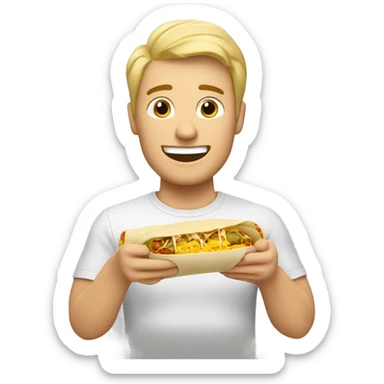 A happy Blonde hair white man eating a burrito  sticker