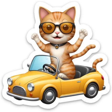 cat driving a car sticker
