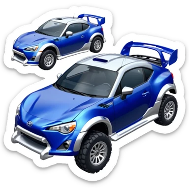Rally race car Widened roof Long wheelbase widened pearly midnight snow dark blue 2nd generation 2025 Toyota 86 off-road racer chrome nerf bars,side steps mounted under-door-sill climbing rock sliders, and silver satin wheels  sticker