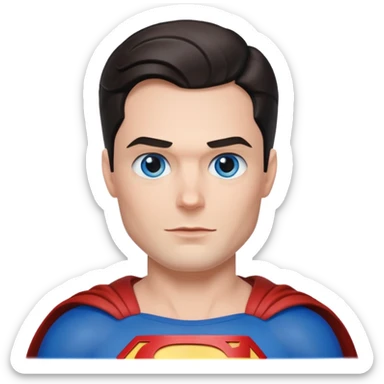 David Corenswet as Superman, close-up face, S-shield visible, blue eyes, apple emoji style sticker