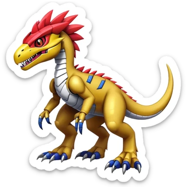 Furry maned Cool Edgy Futuristic shiny colorful Digimon-Fakemon-Guilmon-Velociraptor-Mecha full body   sticker