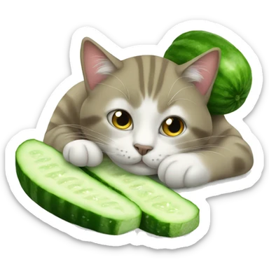 Cat relaxing while keeping cucumber to eyes sticker