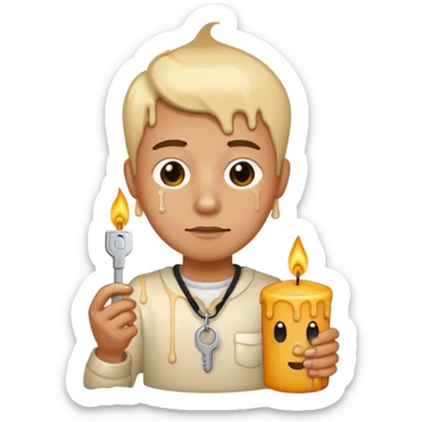 car keys stuck in a candle wearing a shirt sticker