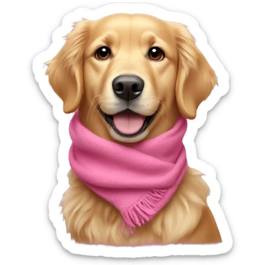 Golden retriever wearing a pink scarf sticker