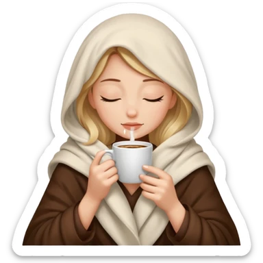 girl inside a blanket sipping coffee eyes closed sticker