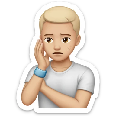 Person rubbing painful wrist with pained expression sticker