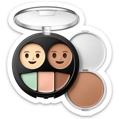 3D emoji-style makeup product, a circular NYX face sculpting palette with three makeup pans inside (highlighter, contour, bronzer) in neutral tones. Realistic compact makeup item, soft shadows, glossy plastic lid, minimal Apple-style design, pastel background. sticker