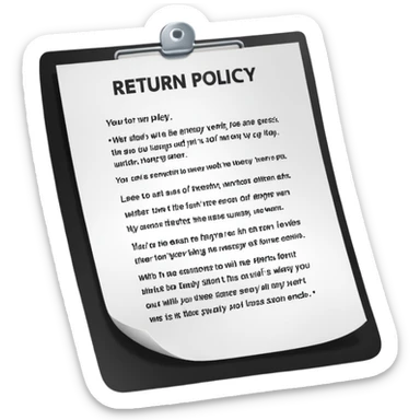 just 2 words "return policy", no background sticker