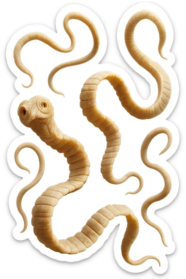 PARASSITI COME LA TENIA FLUTTUANO IN ARIA, iperrealistico 4k sticker