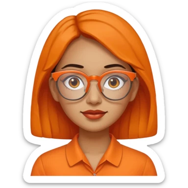 hispanic woman with  orange sectacles and orange blouse  with a collar sticker