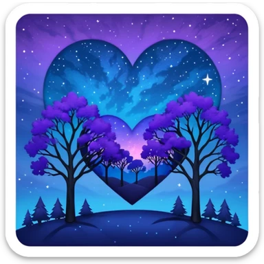 emo heart with night sky and silhouette trees sticker