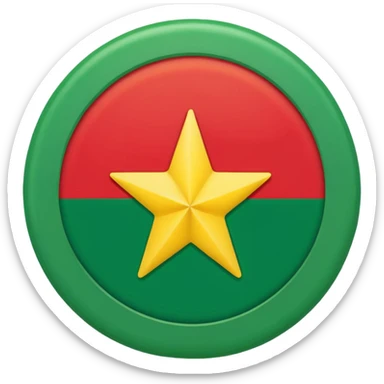 Red background with a green bonded cricle in the middle that inside the green bonded circle is yellow and inside the yellow there is a red star that its edges touches the green bonded circle , its a flag sticker