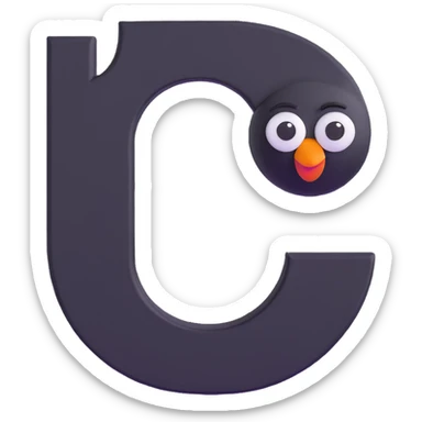 big bold letter C in lime green electric color with googly eyes on top, with a slight tilt and shadow sticker