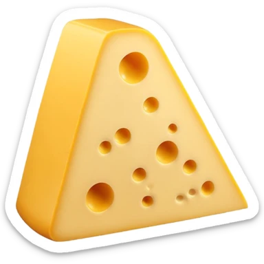 A 3D cartoon cheese wedge identical to dairy cheese, slightly lighter yellow tone, Memoji-style. sticker