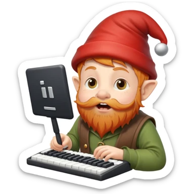 A little ginger gnome with a keyboard in his mouth sticker