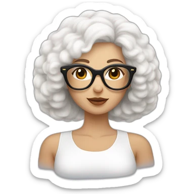 mujer con gafas pelo largo piel blanca con bichon maltés blanco sticker