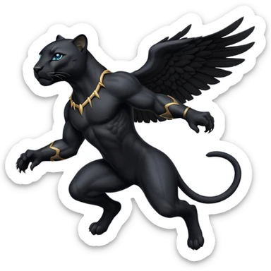 Black winged panter in jump, like bagira, has wings sticker