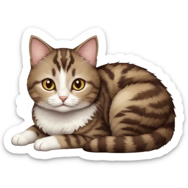 full body tiny short hair dark brown and white cat with hazel eyes lying down sticker