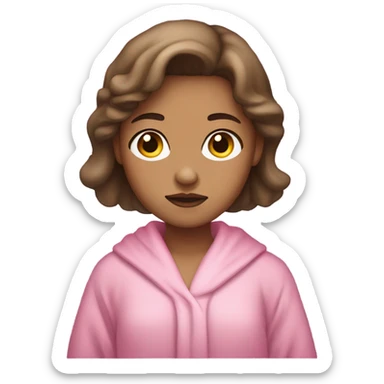 Light skin girl brown hair pouty face wearing a pink robe  sticker