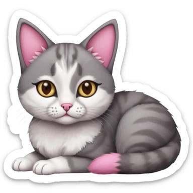 full body tiny short hair dark grey and white cat with hazel eyes lying down sticker