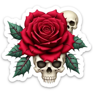gothic rose with skulls and thorns  sticker