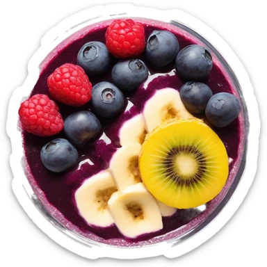 Açaí in a clear cup with layers of fruits and granola and condensed milk sticker