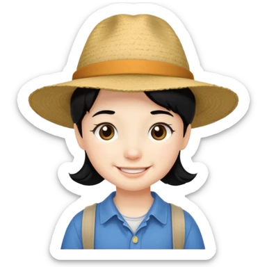 very small tourist kid with big hat and black hair sticker