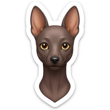 Cinematic Noble Xoloitzcuintle dog Portrait Emoji, Poised and regal, with a sleek, muscular build and smooth, hairless ebony skin accented by subtle wrinkles, deep-set soulful dark eyes, Simplified yet sharp and sophisticated features, highly detailed, glowing with a soft, dignified glow, high shine, intelligent and loyal, stylized with an air of ancient grace, focused and attentive, soft glowing outline, capturing the essence of a watchful and confident guardian, so majestic it feels as though it could stride out of the screen with effortless authority! sticker