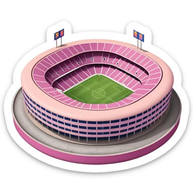 simplified expressive stadium inspired by Camp Nou, rounded shape, pinkish lighting sticker