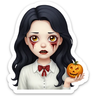 garota zumbi com cabelo preto ondulado longo blusa BRANCA sticker