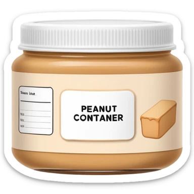 food box container with minimalist wireframe label, peanut butter jar with geometric line structure label, food container with simple outline label sticker