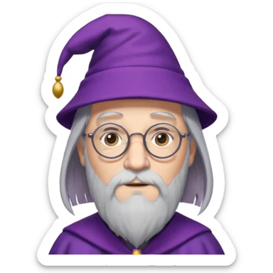 dumbledore grey hair, wear glasses, purple magic hat sticker