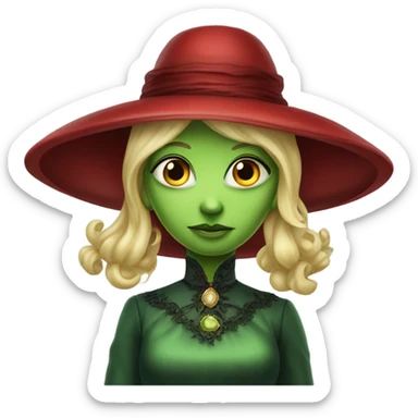 "galora green blonde alien woman" in red Victorian dress red elegant, full body sticker