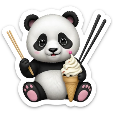 Panda eating ice cream with chopsticks  sticker