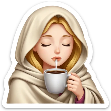 girl inside a blanket sipping coffee eyes closed sticker