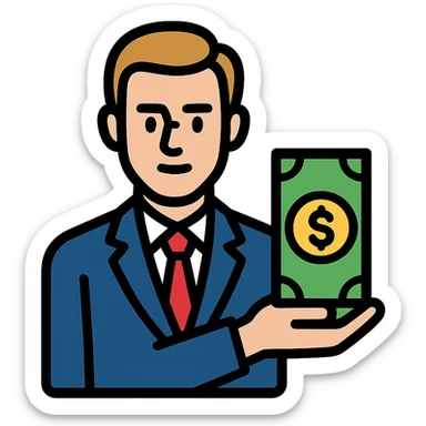 Nikolai Astrup, Norwegian politician, holding a pack of money in his hand sticker