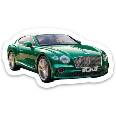 Bentley Continental GT (2022) – cinematic-realistic Bentley Continental GT, its deep emerald green paint reflecting the golden hour sunlight as it cruises along a coastal highway. The roar of its W12 engine builds as it accelerates, the plush leather interior offering an unmatched blend of luxury and performance. sticker