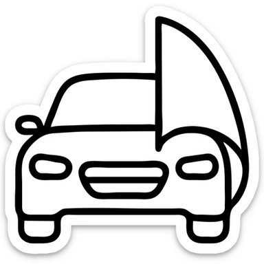 outlined icon of a premium glossy black car, part covered by a rolled light gray transparent film, clean lines, modern look, curved film effect sticker