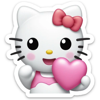 Hello kitty making a happy face and holding a pink heart in her hand sticker