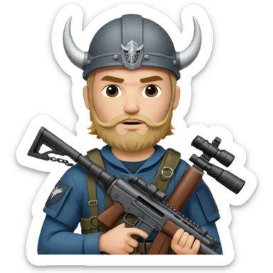 Viking in seal team 6 outfit with a military rifle sticker